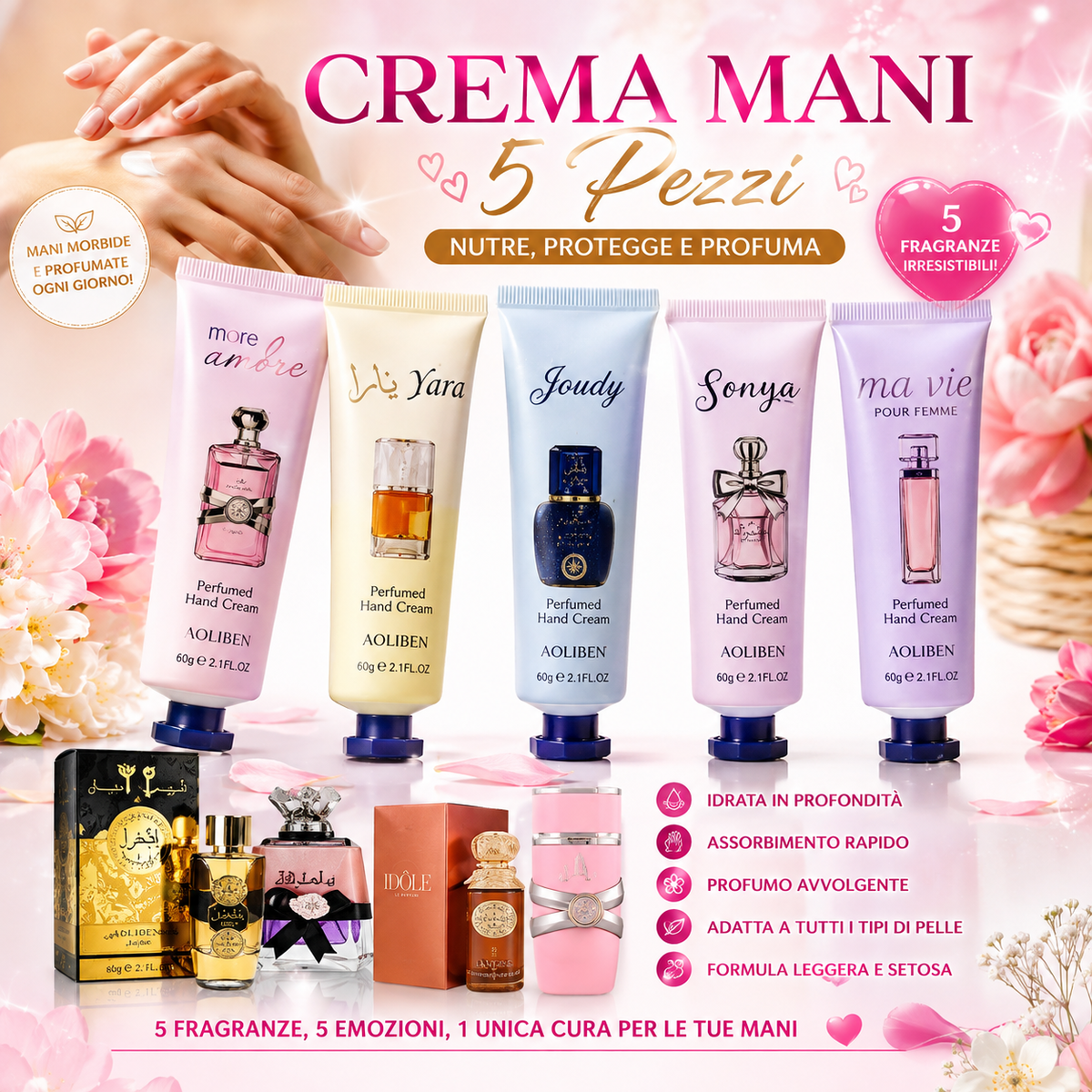 5 CREME MANI | fragranze vari profumi