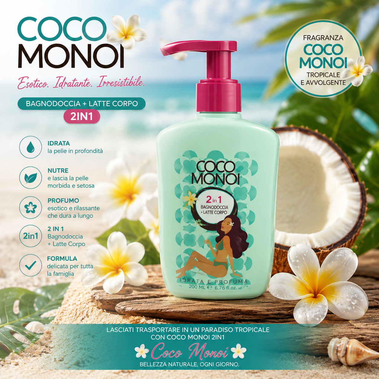Coco Monoi Bagnodoccia e Latte Corpo 2 in 1 Idratante 400ml