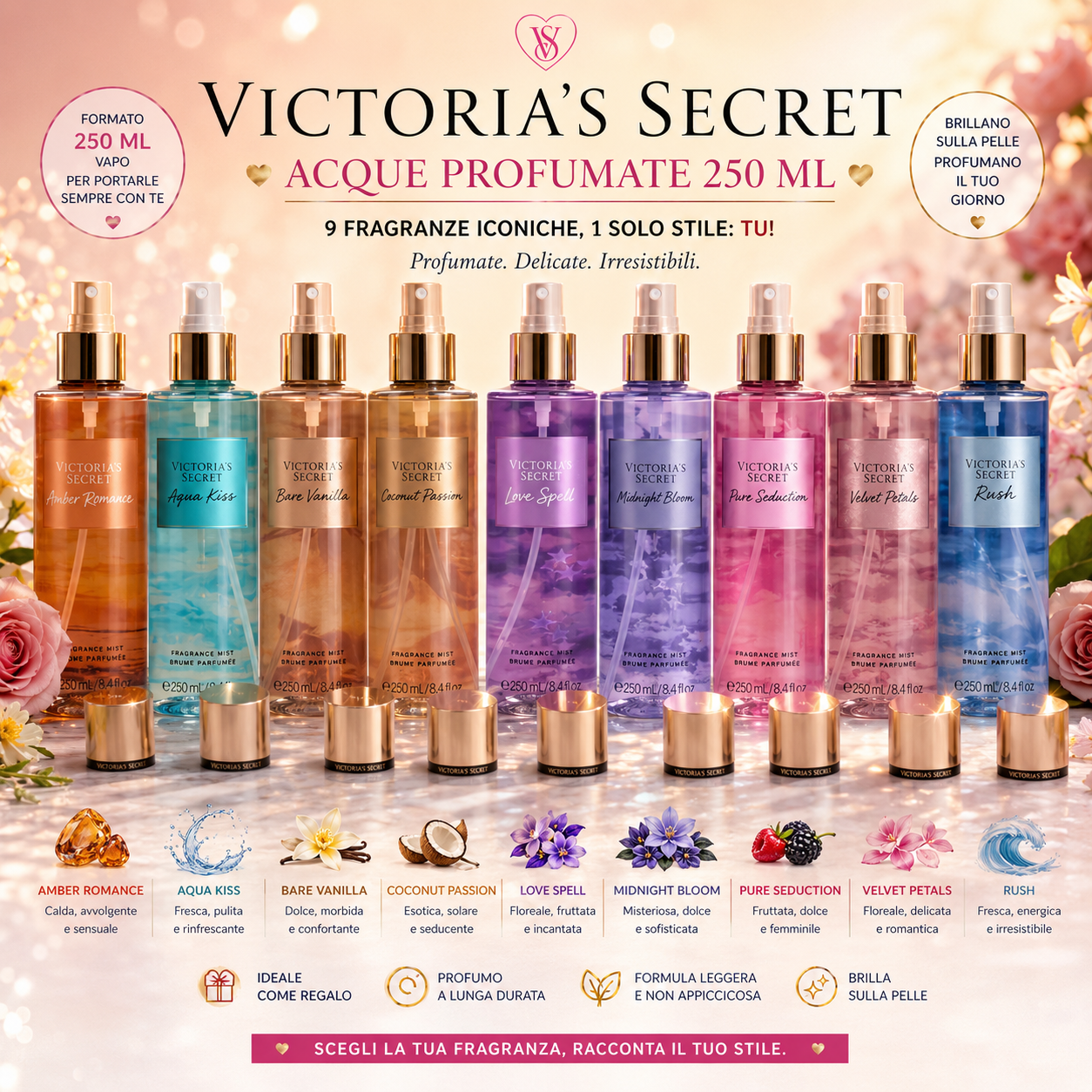 Victoria’s Secret Acqua Profumata Corpo 250 ml Body Mist Donna Fragranze Iconiche