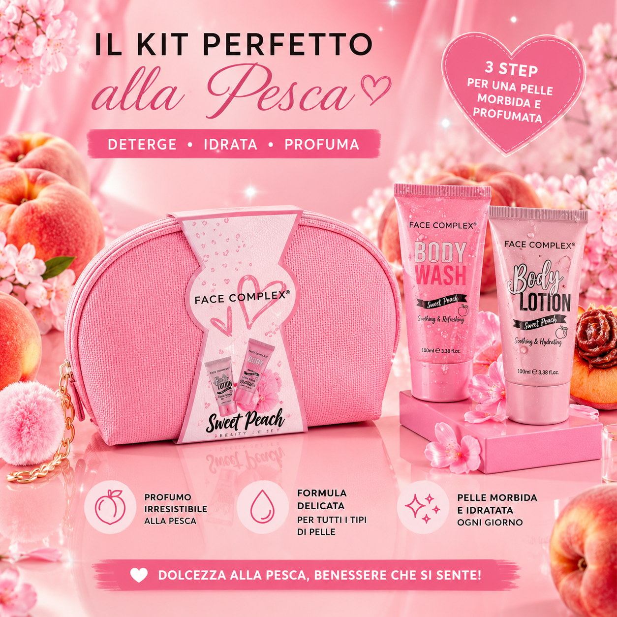 Face Complex Gift Set Sweet Peach – Body Wash + Body Lotion + Burro Corpo