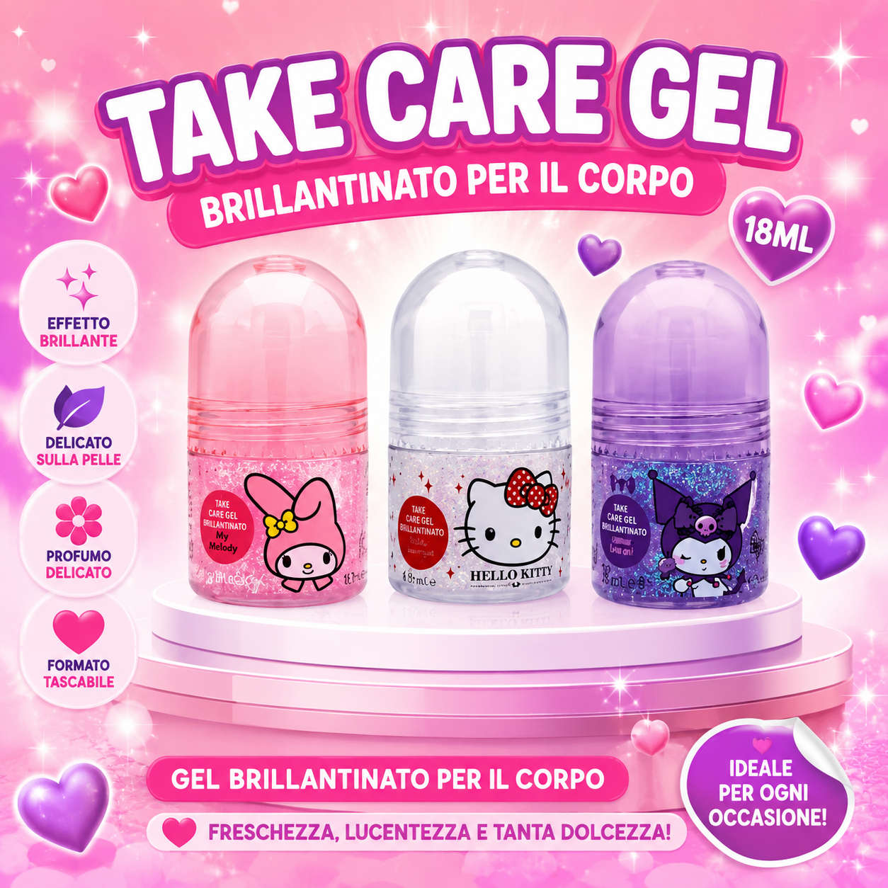 Take Care Gel Brillantinato Corpo 18 ml Fragranza Delicata Sanrio