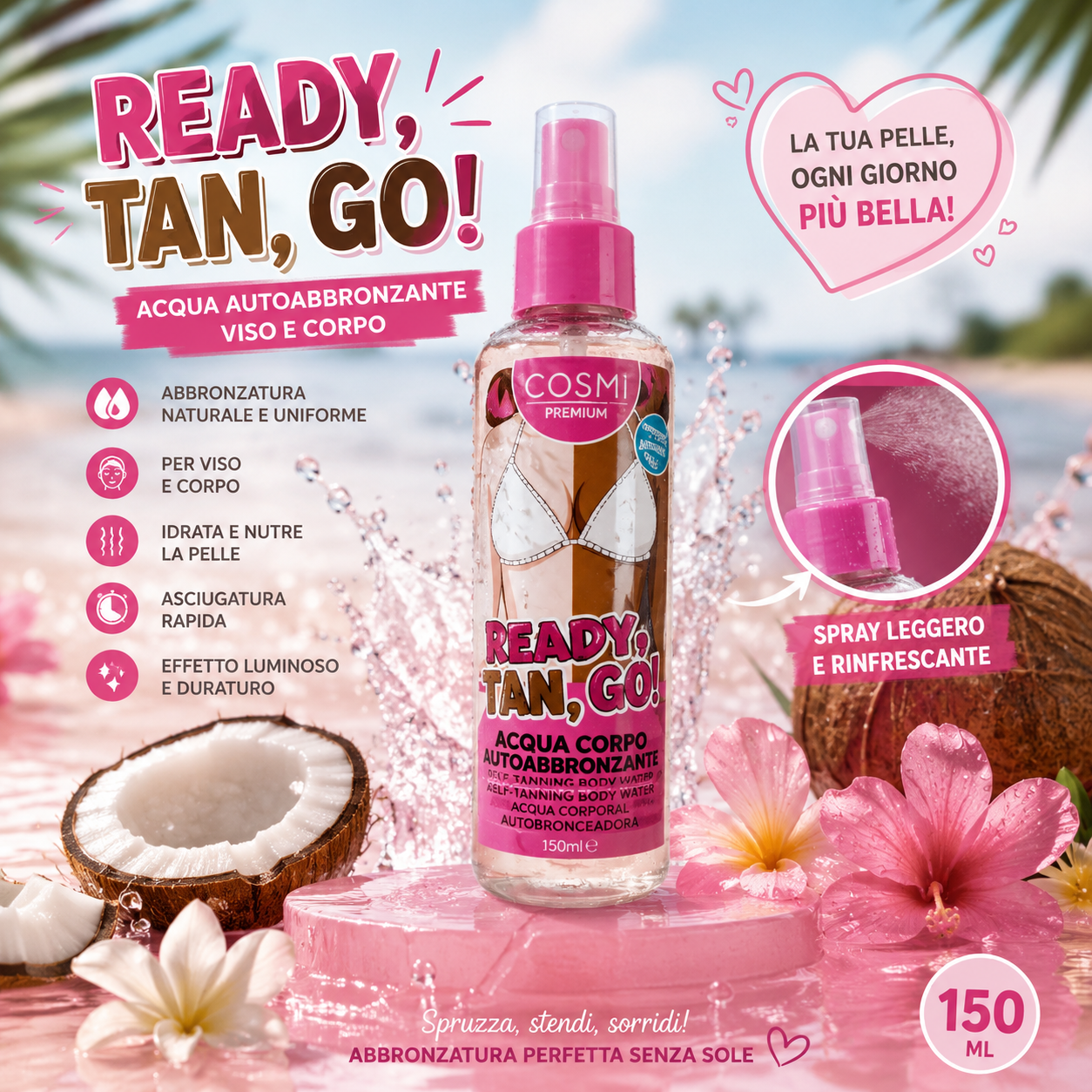 Ready Tan Go Spray Autoabbronzante Viso e Corpo Effetto Glow