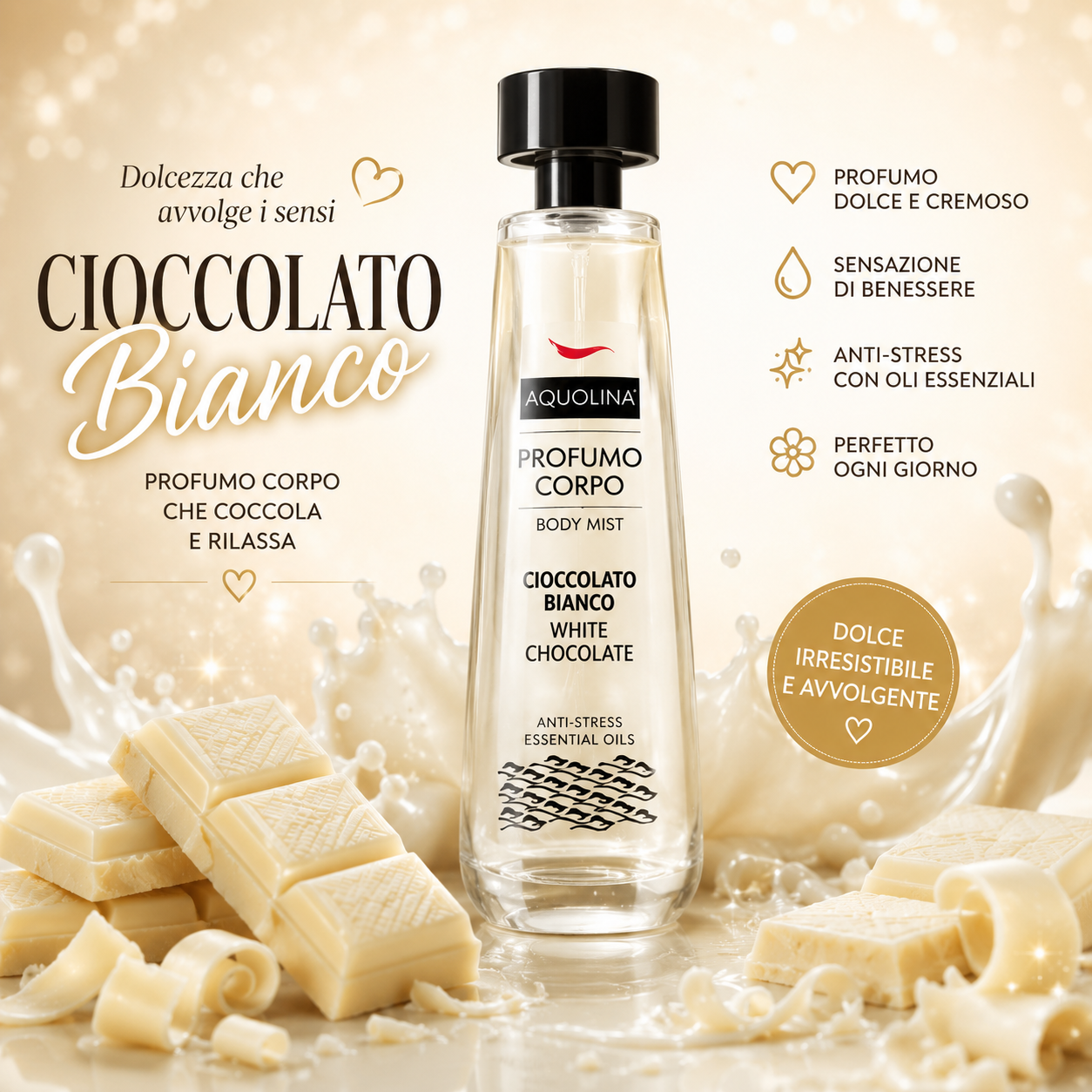 Cioccolato Bianco Aquolina Profumo Corpo Spray Gourmand 150 ml