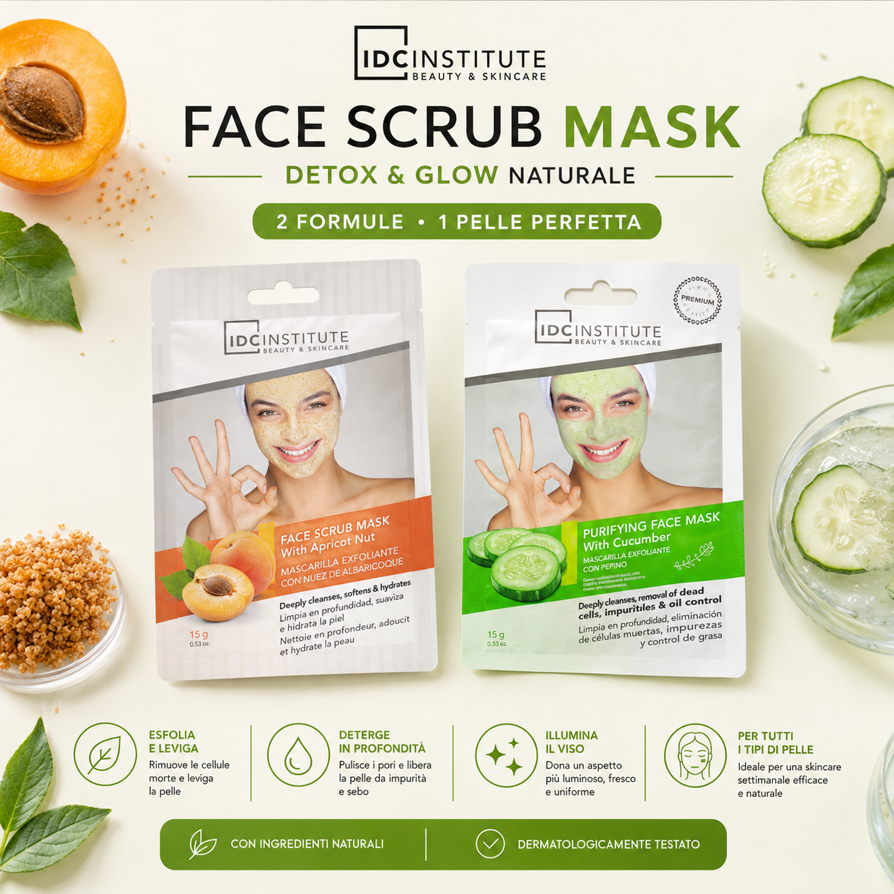 IDC Institute Face Scrub Mask Apricot & Cucumber – Maschere Viso Detox Duo