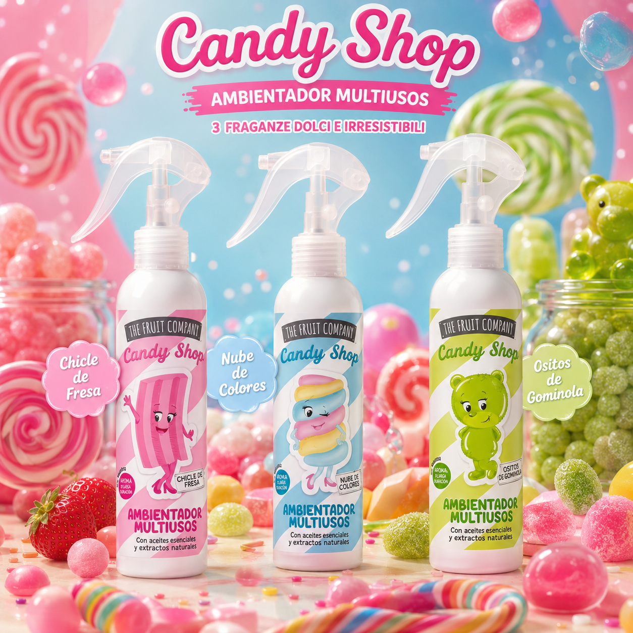 The Fruit Company Candy Shop Ambientador Multiusos Spray 250ml – Profumatore Multiuso