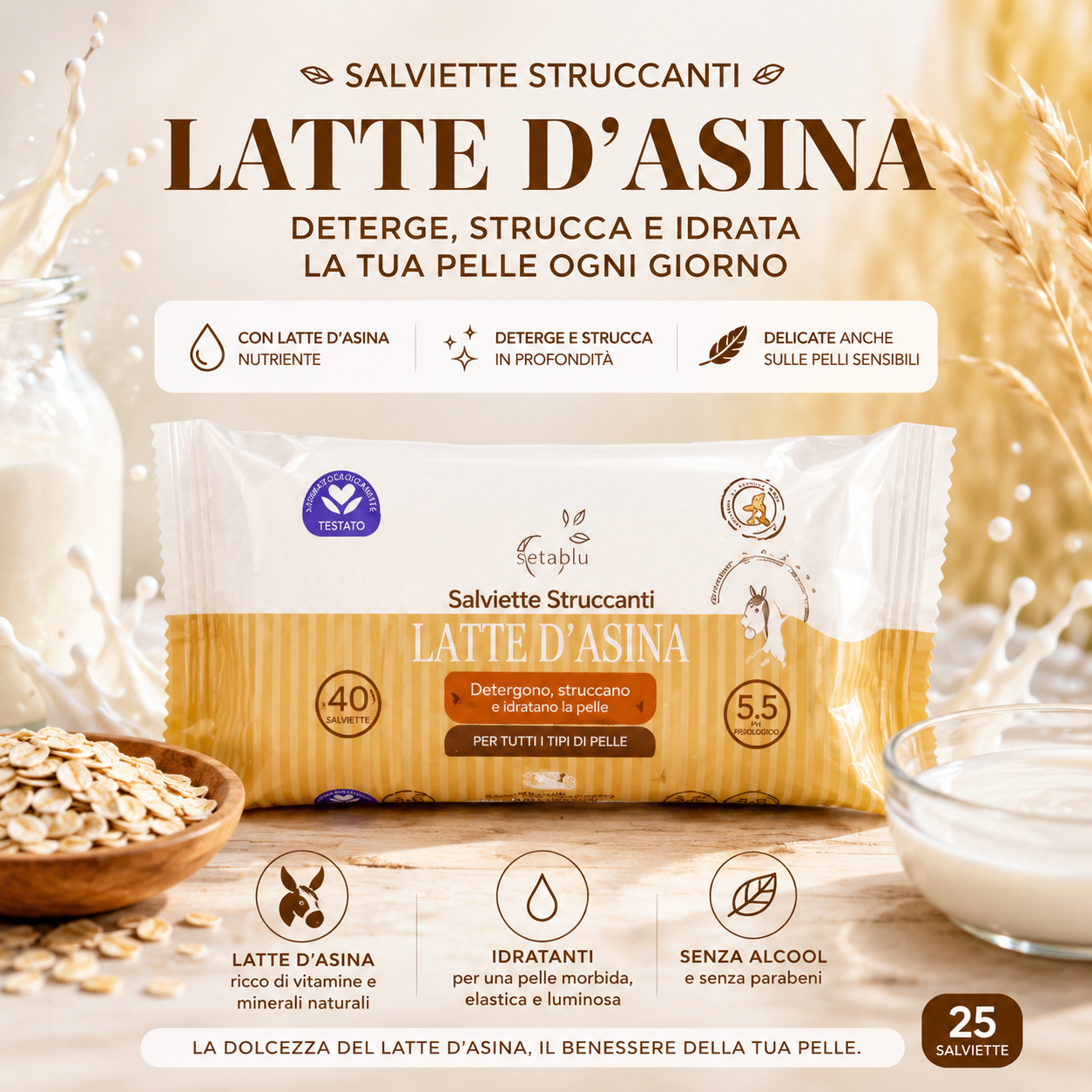 Setablu Salviette Struccanti Latte d’Asina 25pz Nutrienti e Delicate