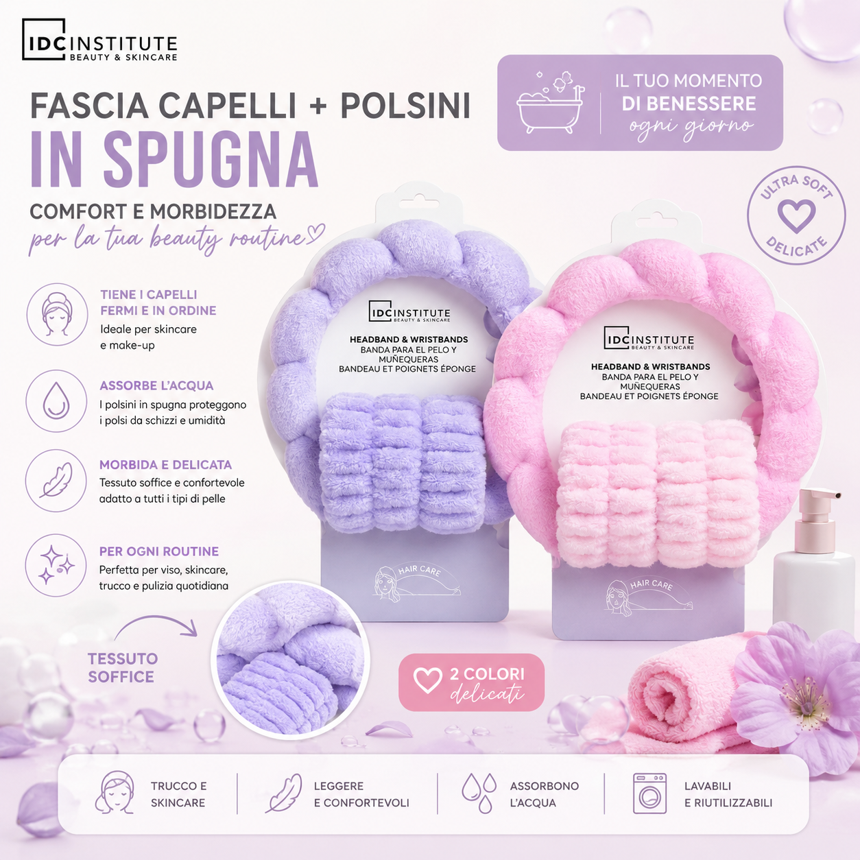 IDC FASCIA CAPELLI+POLSINI IN SPUGNA