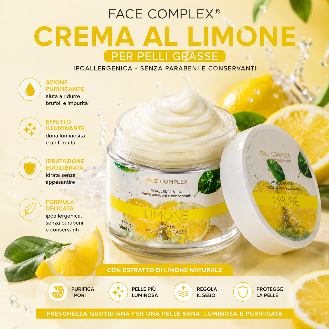 FACE COMPLEX Crema Viso al Limone 50 ml Illuminante e Purificante