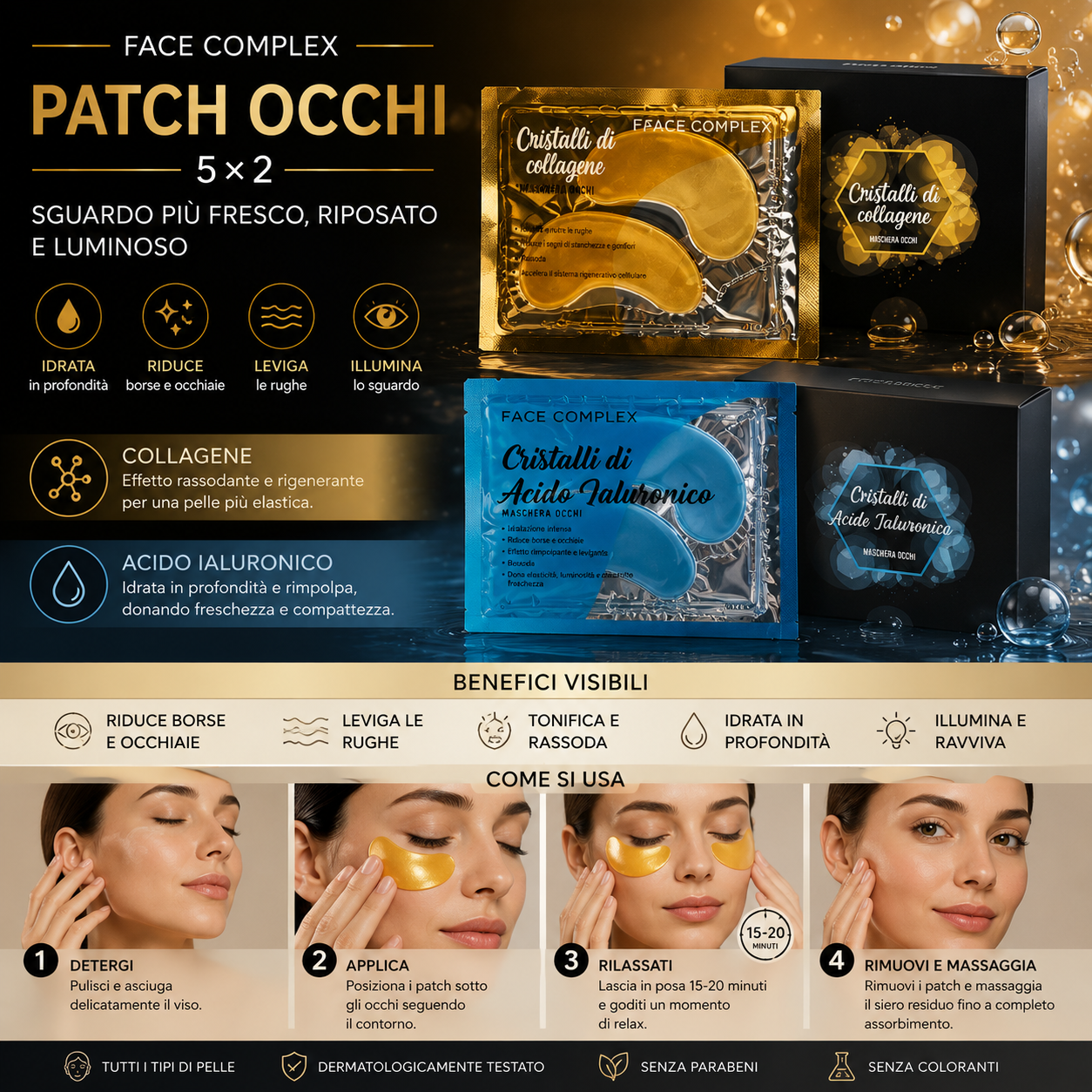 FACE COMPLEX Patch Occhi 5pzPezzi Anti Occhiaie e Anti Borse