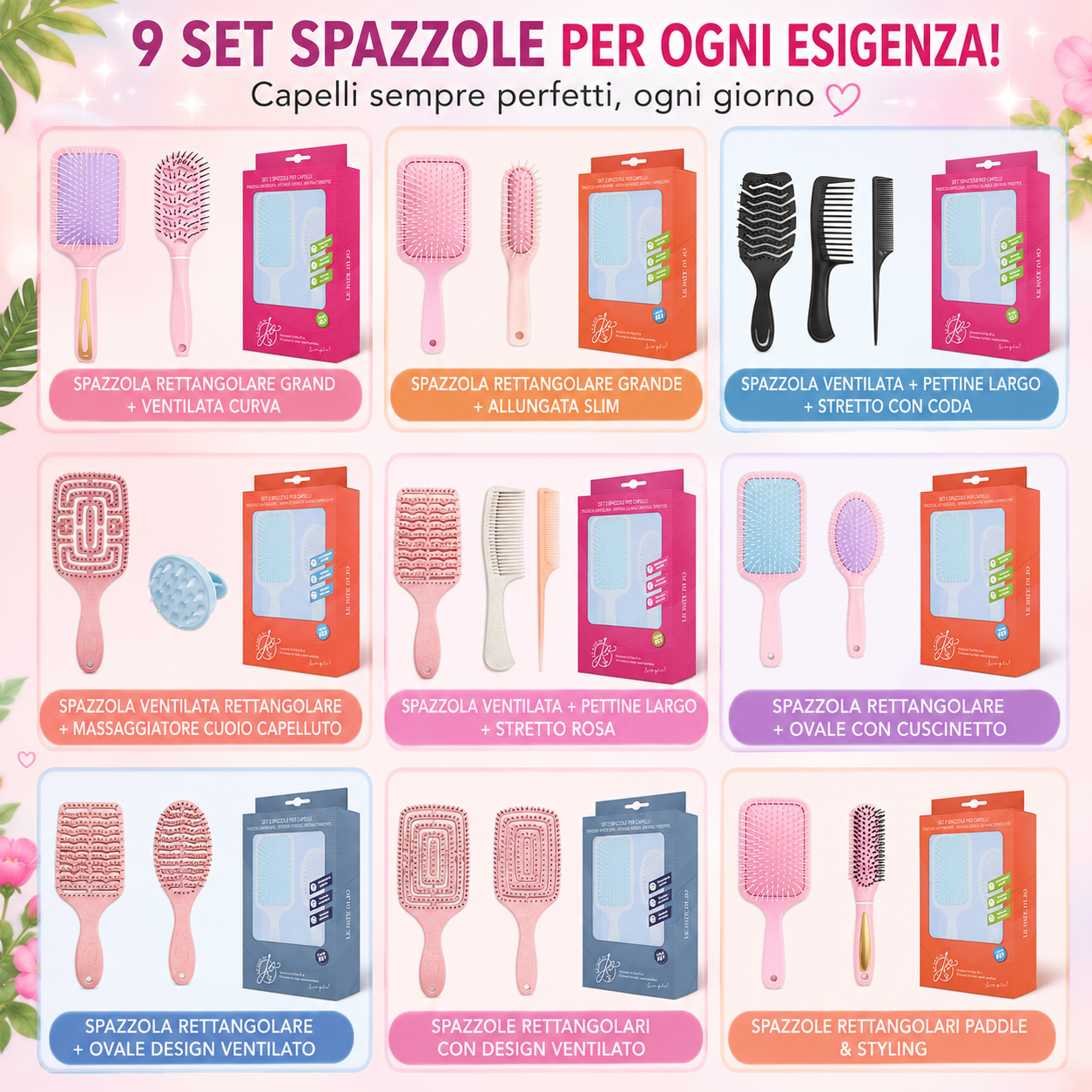 Le Fate di Jo Set Spazzole e Pettini per Capelli – Kit Professionali Districanti e Styling