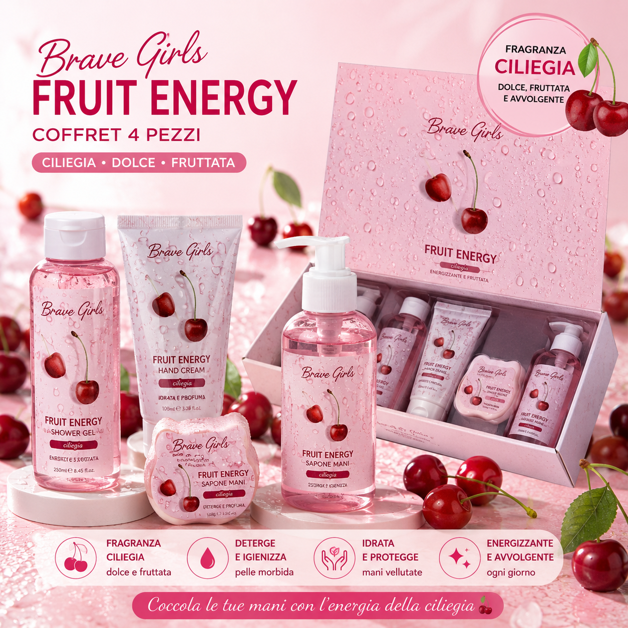 Brave Girls Fruit Energy Ciliegia Cofanetto Regalo Corpo 4 Pezzi