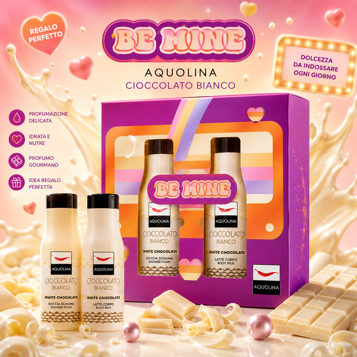 Be Mine Aquolina Set Cioccolato Bianco Crema Corpo e Shower gel 125 ml