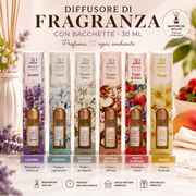Diffusori Ambiente Profumati con Bacchette 30ml – Fragranze Floreali e Fruttate