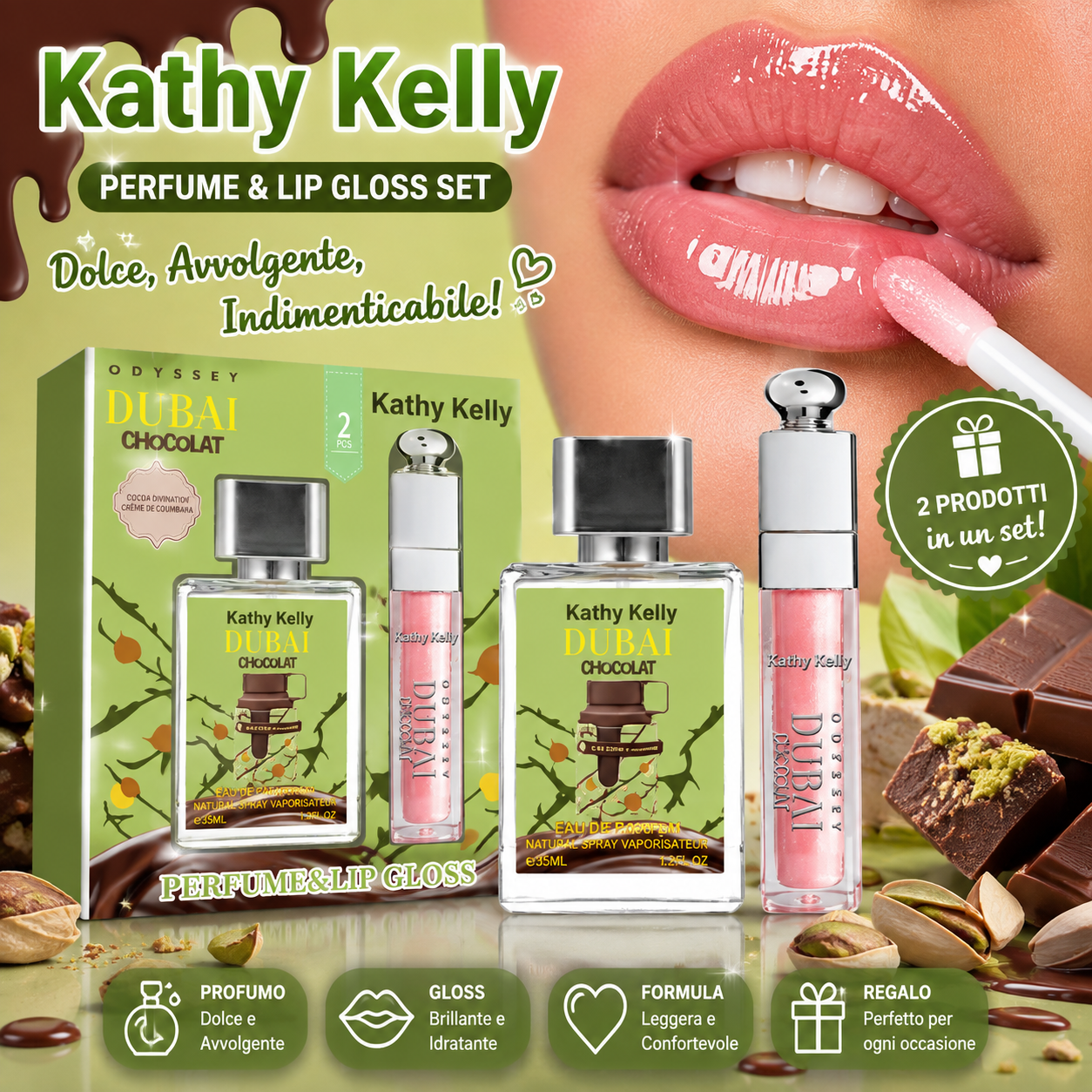 Kathy Kelly Dubai chocolate – Profumo 35 ml + Lip Gloss