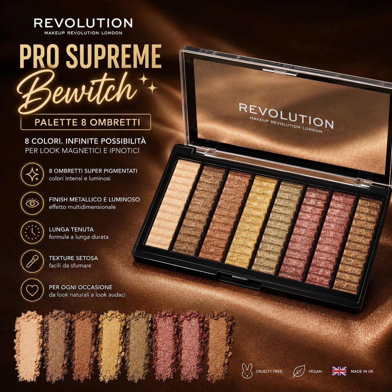 Palette Ombretti Revolution Pro Supreme Bewitch – Toni Nude Oro Bronzo e Rosa