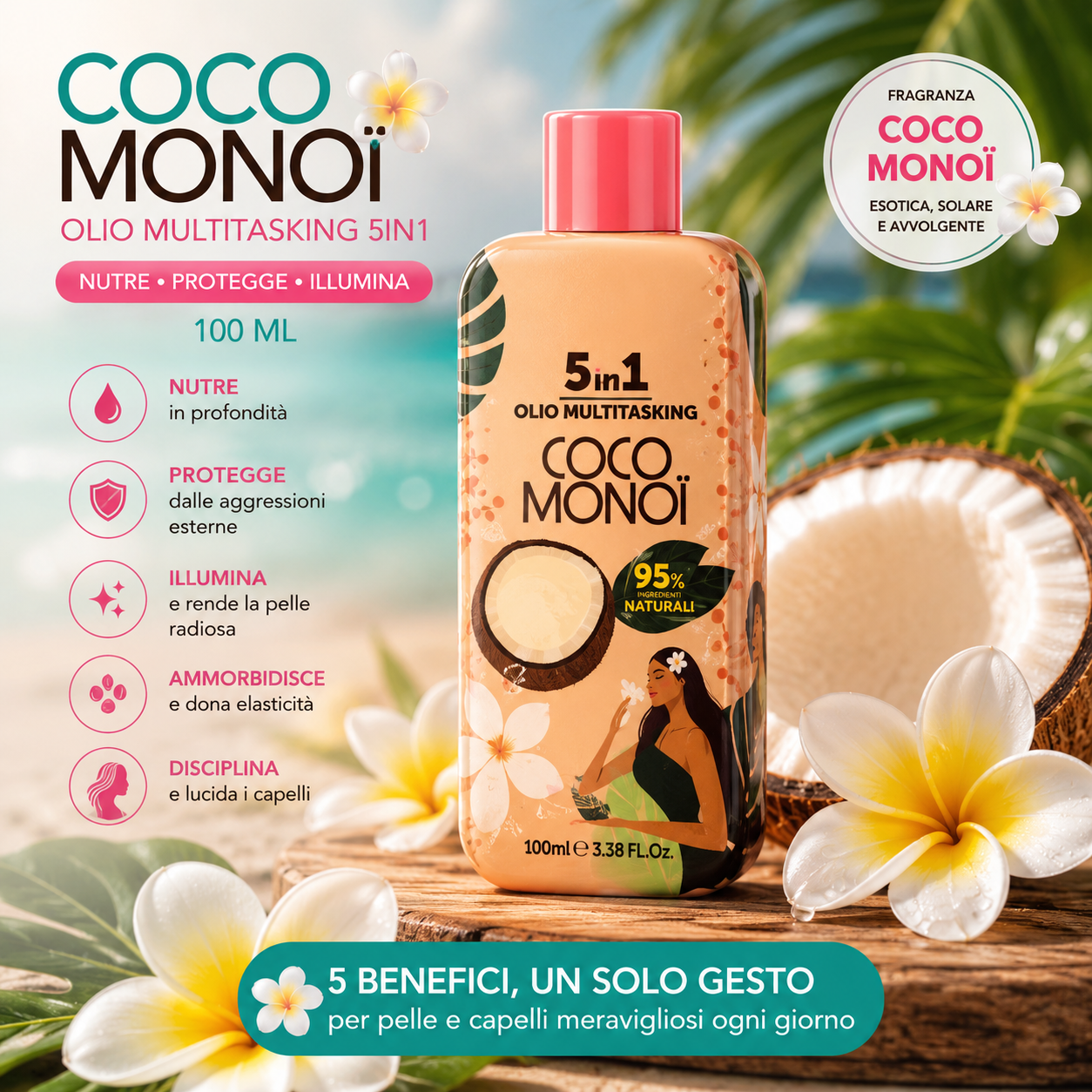 Coco Monoi Olio Multitasking 5 in 1 Corpo e Capelli 100ml