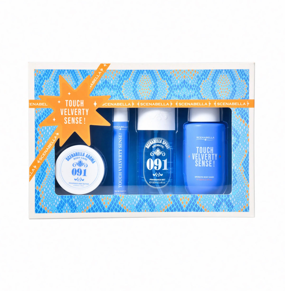 091 Touch Velvety Sense – Cofanetto Corpo 4 Pezzi: Burro Corpo 50 ml + Profumo 10 ml + Body Mist 100 ml + Bagnoschiuma 100 ml