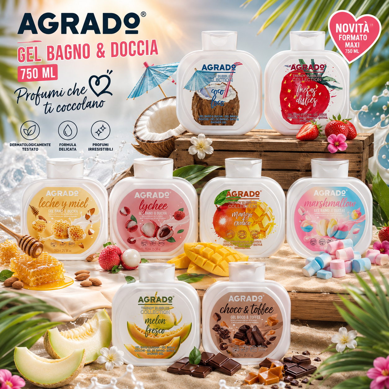 AGRADO Gel Bagno e Doccia 750 ML – Fragranze Fruttate e Golose