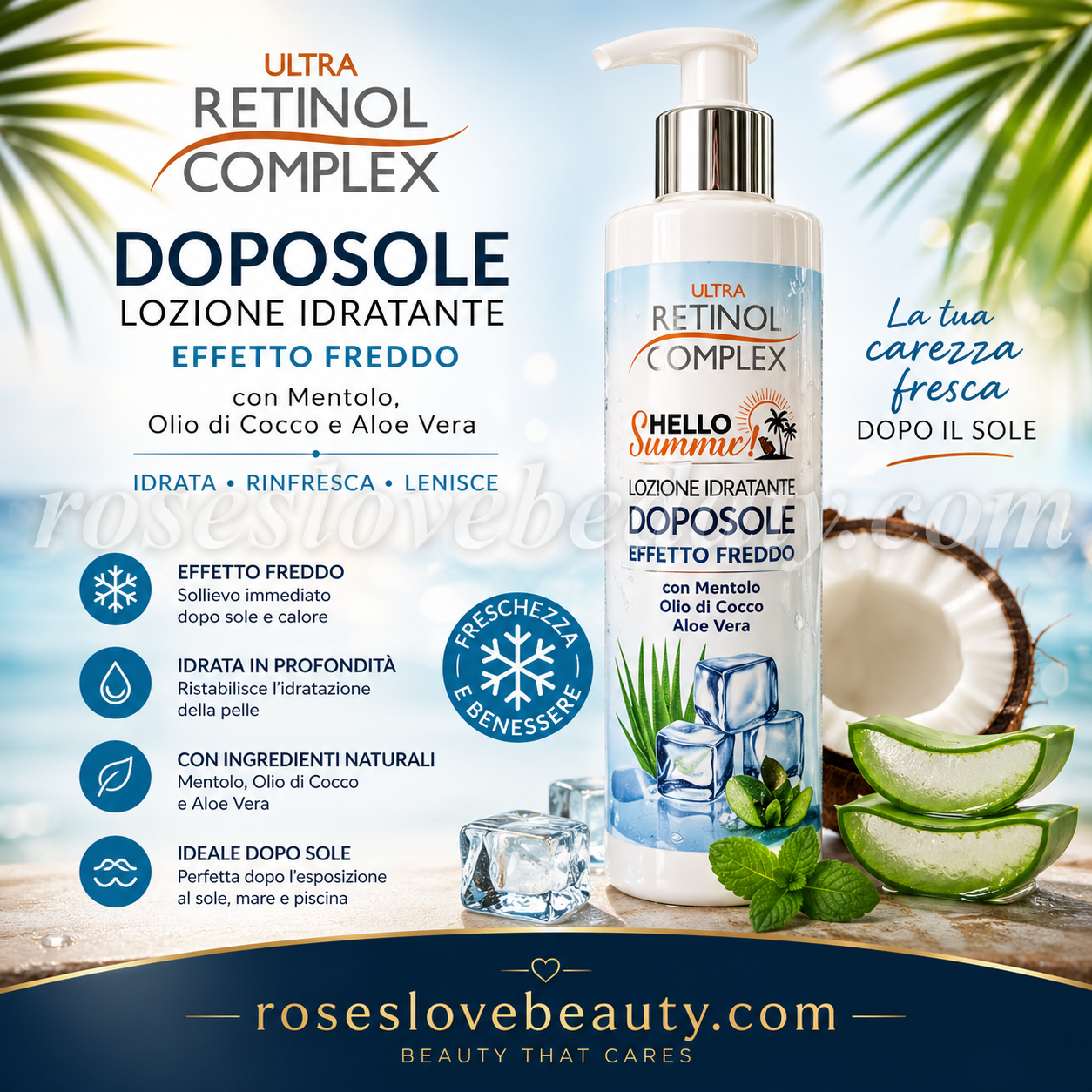 Retinol Complex Doposole Lozione Idratante Effetto Freddo Aloe Vera 250ml | roseslovebeauty.com