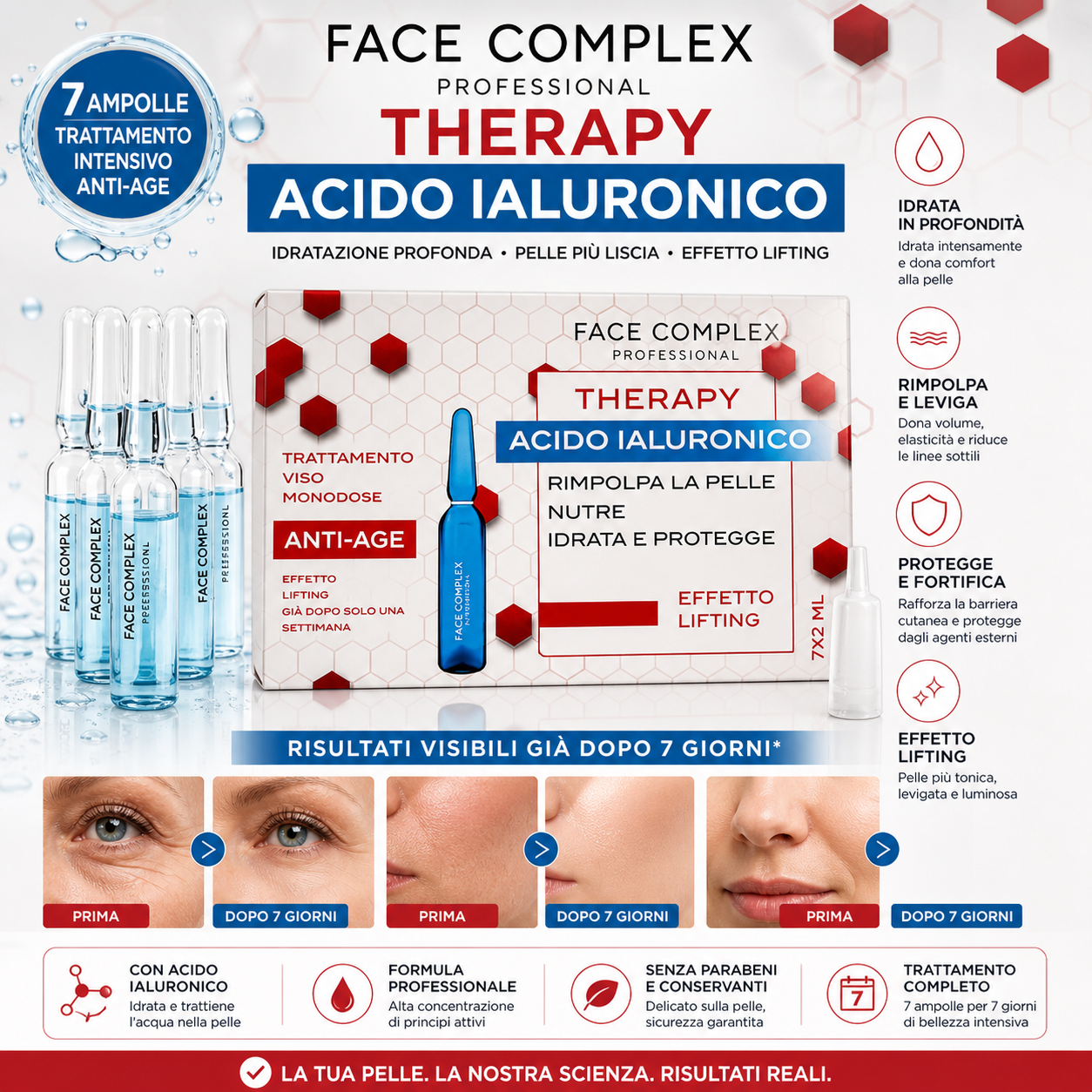 Face Complex Ampolle Acido Ialuronico x7 – Trattamento Intensivo Anti-Age Effetto Lifting 7 Giorni