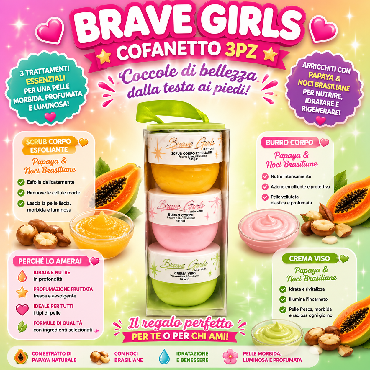 BRAVE GIRLS COFANETTO 3pz BURRO CORPO+SCRUB CORPO+CREMA VISO