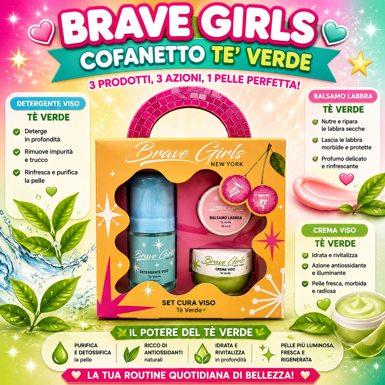 BRAVE GIRLS SET DETERGENTE VISO+CREMA VISO+BALSAMO LABBRA