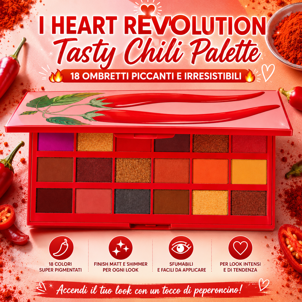 I Heart Revolution Tasty Chili Palette – Palette Ombretti 18 Colori Effetto Hot 🔥