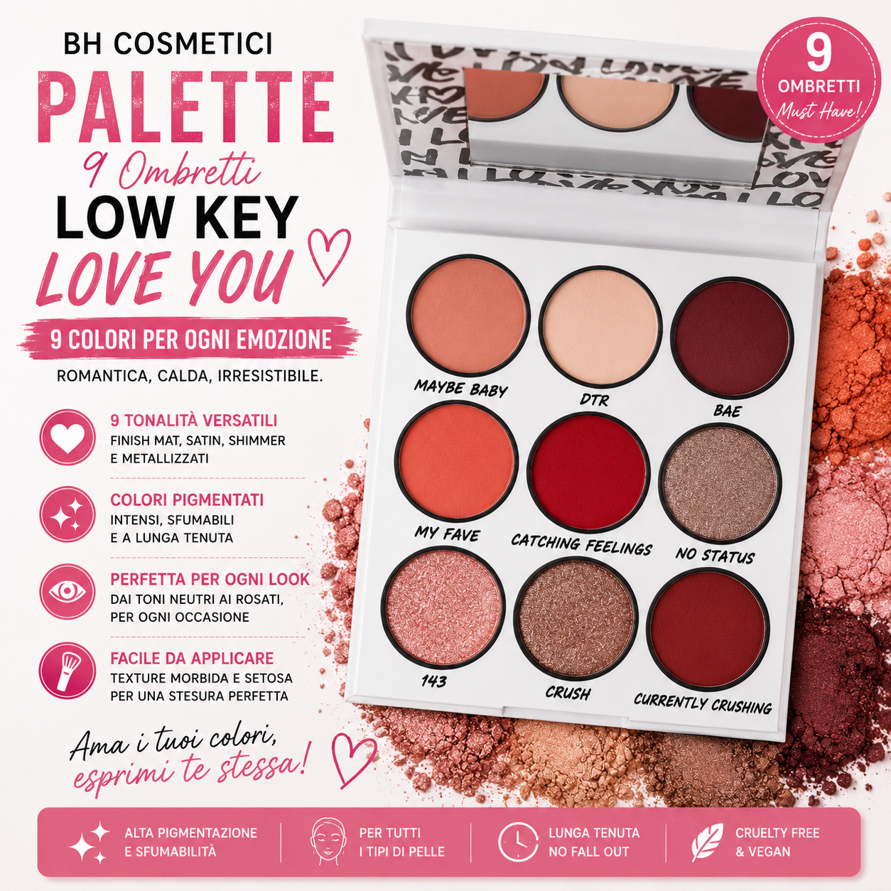 BH Cosmetici Low Key Love You – Palette 9 Ombretti Romantic Mood 💕