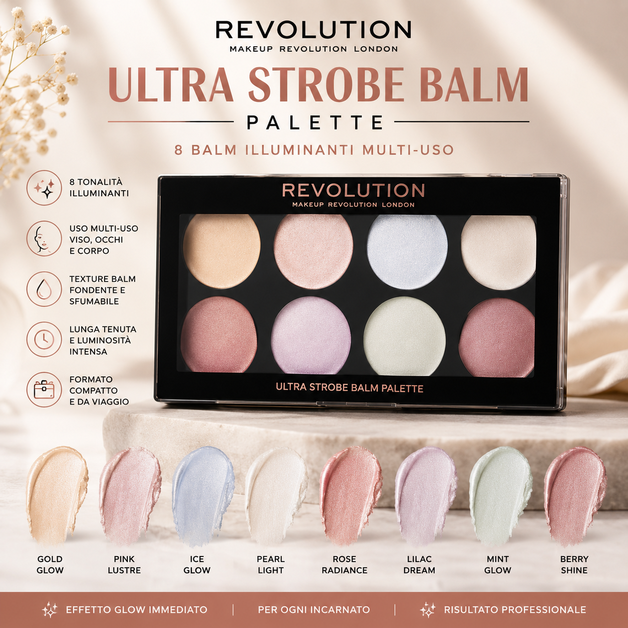 Revolution Ultra Strobe Balm Palette Illuminante 8 Colori